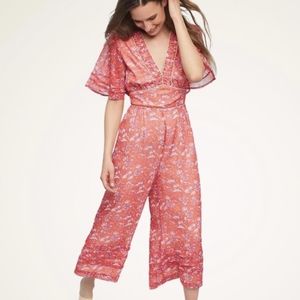 Anthropologie - NWT Elevenses Pink Floral Cullotte Jumpsuit L